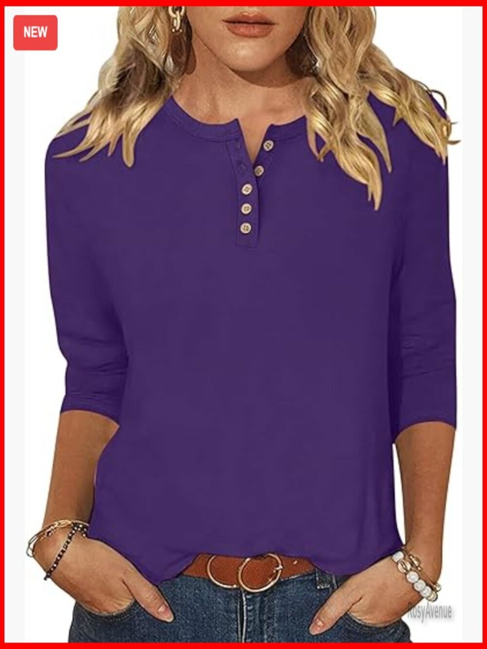 3/4 Sleeve Henley Shirt, Regular Fit Tunic for Work & Casual